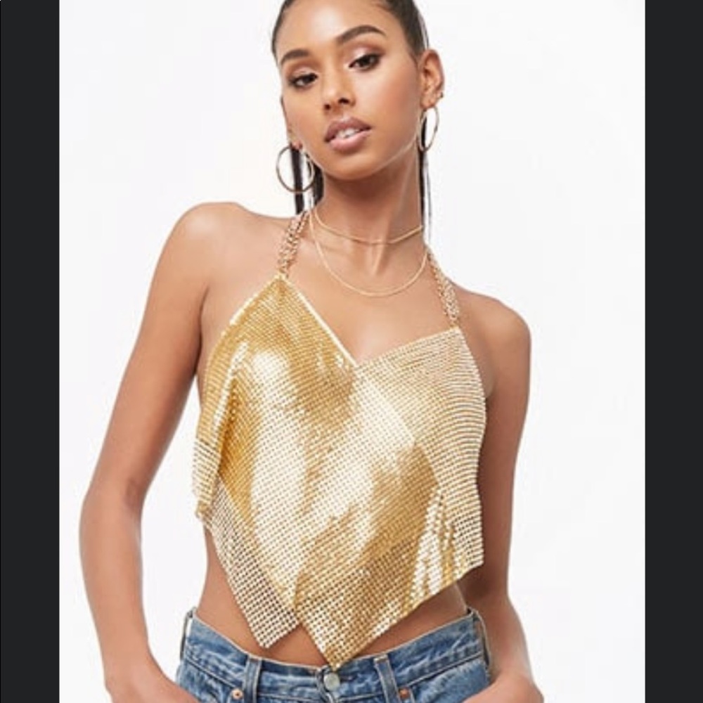 Handkerchief rhinestone halter top
